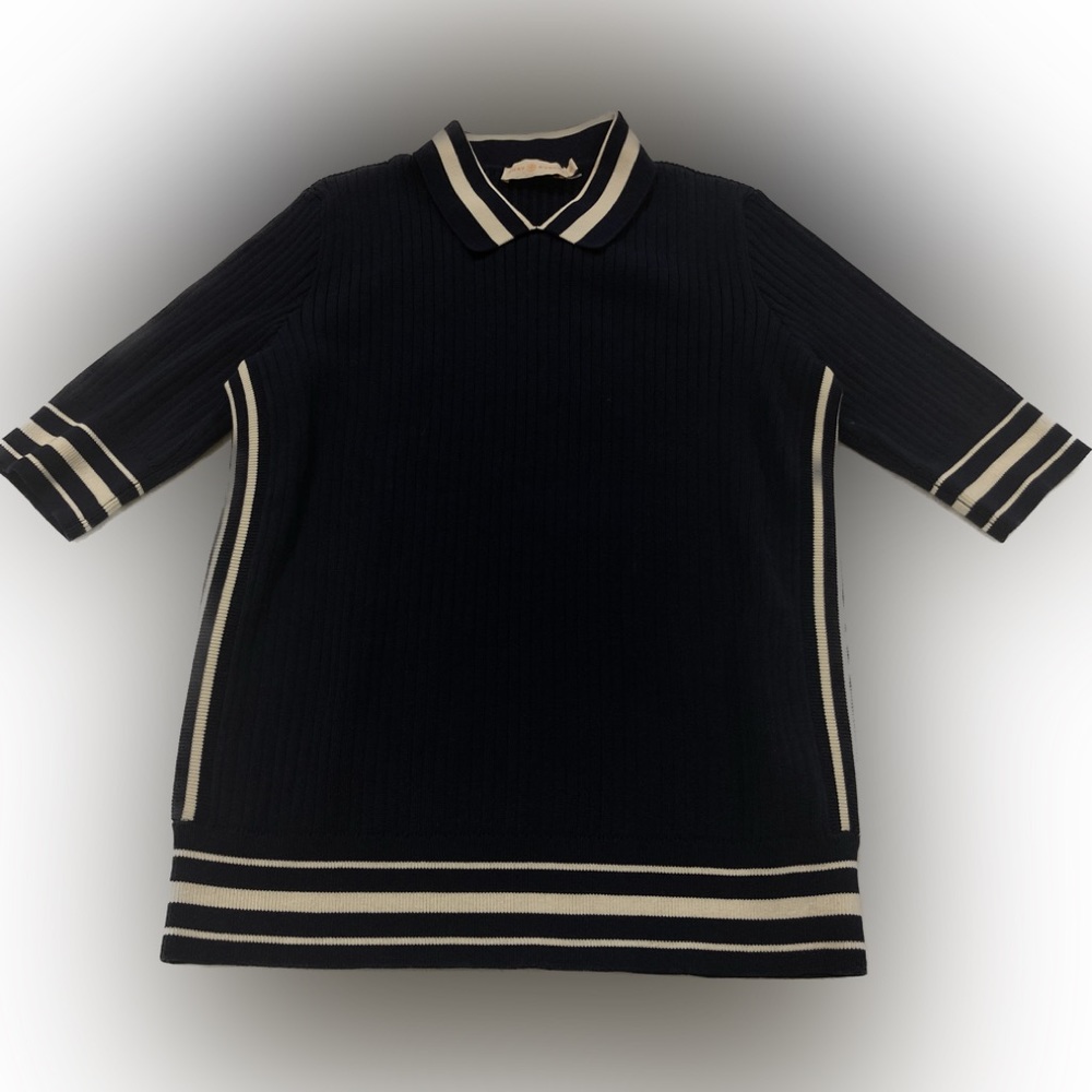 Tory Burch Striped Polo Ribbed Knit Sweater M